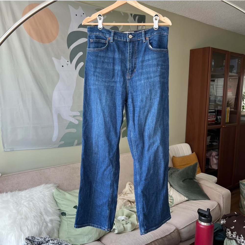 Reformation Straight Leg Jeans in Dark Blue Denim